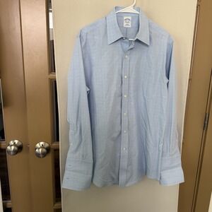 Brooks Brothers Men's 15.5 33 Medium Blue‎ Yellow Long Sleeve Button Up Shirt